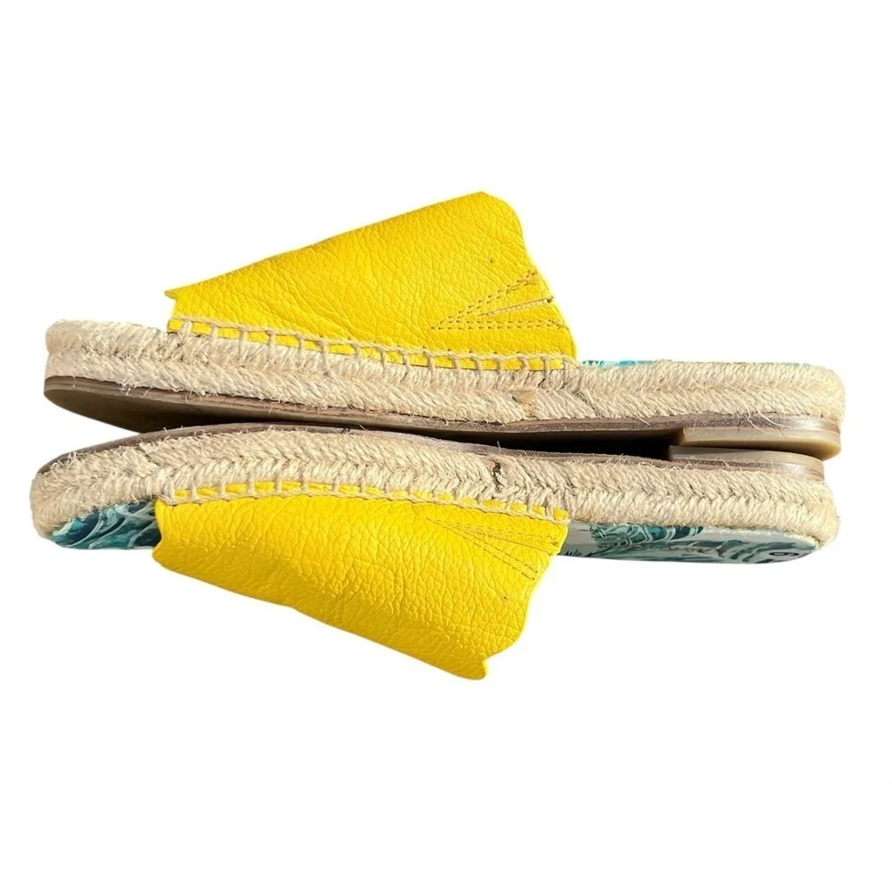 J. McLaughlin Aries yellow scalloped leather espadrille slip on sandals